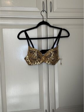 Heart Raves Gold Sequin Bandeau Bra Top Size M